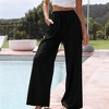 Women High Waisted Wide Leg Drawstring Long Pants Trousers - 2 of 4