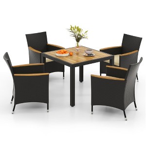 Tangkula 5PCS Dining Table Set for 4 Rattan Conversation Set w/ Umbrella Hole Patio - 1 of 4