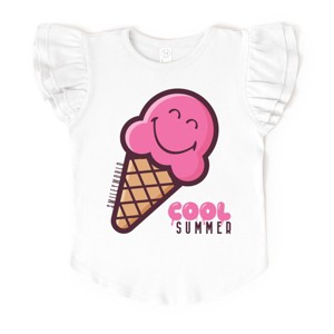 The Juniper Shop SmileyWorld Cool Summer Ice Cream Pink Flutter Sleeve Tee - 1 of 4