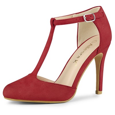Allegra K Women's Rounded Toe Stiletto High Heel T-Strap Dress Pumps