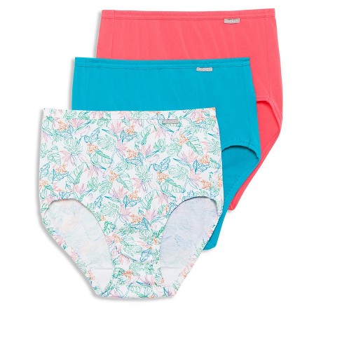 Jockey Womens Elance Brief 3 Pack Underwear Briefs 100% cotton 5 Rainforest  Palm/Caribbean/Calypso Pink