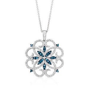 Ross-Simons 0.76 ct. t.w. Blue and White Diamond Scrolling Medallion Pendant Necklace in Sterling Silver - 1 of 2
