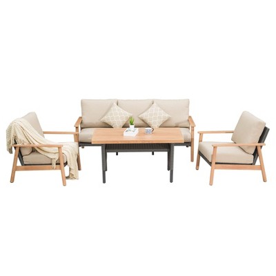 Maggift Patio Seating Sets Outdoor Bistro Set，Special Design, Chat and Conversation Furniture Set，for Garden, Living Room, Beige, 77.72"*34.09"*31.89"
