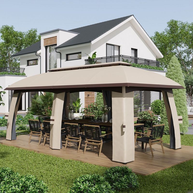 Outsunny Patio Gazebo, Outdoor Gazebo Canopy Shelter with Netting, Vented Roof, Steel Frame for Garden and Lawn, 4 of 9