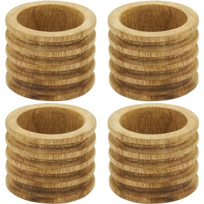 Natural Brown Ribbed Wood Napkin Rings Set of 4