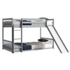 Dolonm Twin Over Twin Floor Bunk Bed with Slide, Ladder & Safety Door, Solid Pine Wood, 77.4"L x 79.3"W x 51.8"H - 2 of 4