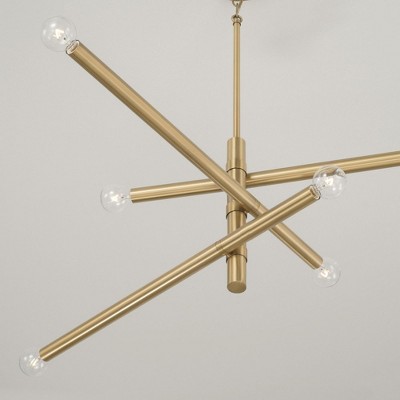 Aged Brass 6-Light Sputnik Chandelier with Adjustable Height