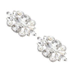 Unique Bargains Women's Rhinestone Shoe Buckle  2.56"x1.38" Silver Tone 2 Pcs - 1 of 4