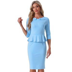 INSPIRE CHIC Women's Vintage Pencil 3/4 Sleeves Midi Bodycon Peplum Sheath Dress - 1 of 4