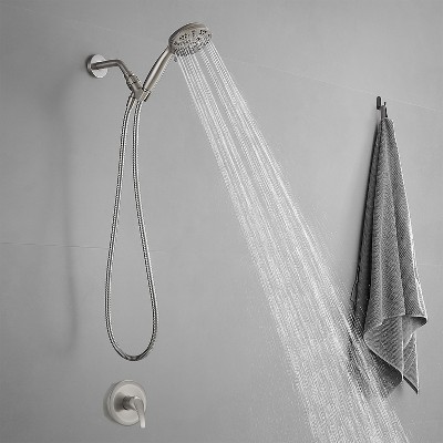 Brushed Nickel Single-Handle 6-Spray Shower Faucet Set with Handheld Shower Head