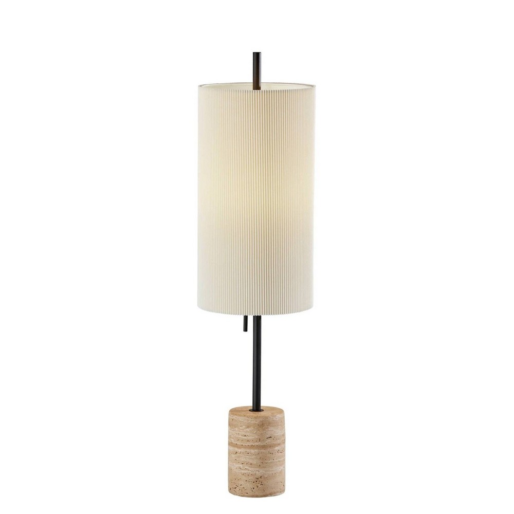 Photos - Floodlight / Street Light Adesso Eleanor Table Lamp Black: 30" Height, Off-White Pleated Shade, Trav 