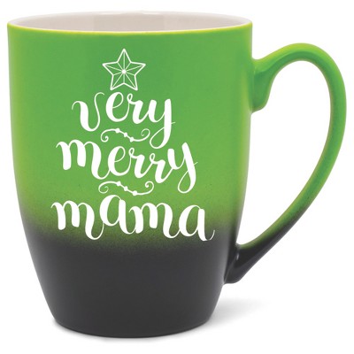 Elanze Designs Very Merry Mama Two Toned Ombre Matte Green and Black 12 ounce Ceramic Stoneware Coffee Cup Mug