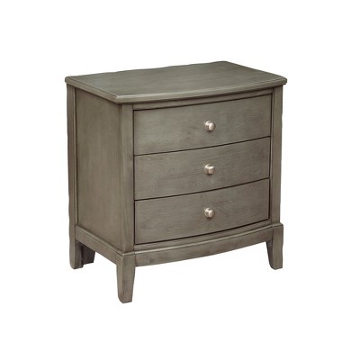 Vynxaria 3-Drawer Gray Nightstand (Bedroom Furniture), Birch Veneer/Wood/Engineered Wood, Dovetail Drawers (Ball Bearing Glides), Satin Nickel Knobs