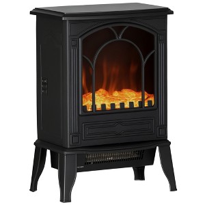 HOMCOM Free standing Electric Fireplace Stove, Fireplace Heater with Realistic Flame Effect, Overheat Safety Protection, 750W / 1500W, Black - 1 of 4