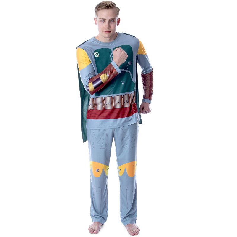 Star Wars Men's Boba Fett Costume Shirt And Pants Pajama Set With Cape Grey, 1 of 6