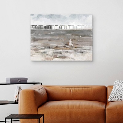 30" x 40" Coastal Pier Landscape Canvas Print in Gray and Nude
