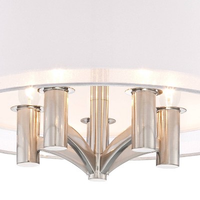 Elegant Brushed Nickel 21" Semi-Flush Ceiling Light with Sheer Silver Double Drum