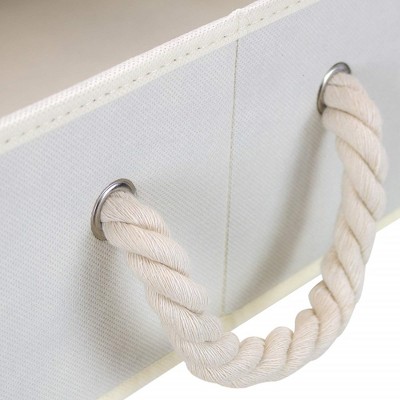 Beige Fabric Collapsible Storage Bins with Rope Handles, Set of 3