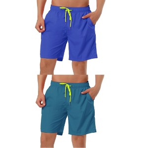 Lars Amadeus Men's Drawstring Waist Surfing Solid Color Swimwear Beach Board Shorts 2 Packs - 1 of 4