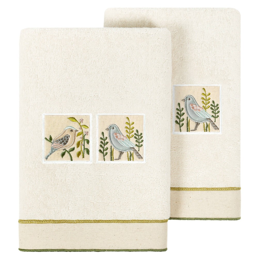 Photos - Towel 2pc Belinda Design Embellished Hand  Set Beige - Linum Home Textiles: Midweight Terry Fabric, Bird Pattern
