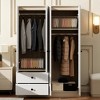 TIRAMISUBEST 4 Door Bedroom Wardrobe Closet with 2 Storage Drawers and Hanging Rod, Wooden Armoire Clothes Organizer with Storage Shelves - 2 of 4