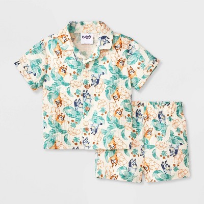 Baby Boys' 2pc Bluey Gauze Button-Up Top & Shorts Set - Ivory