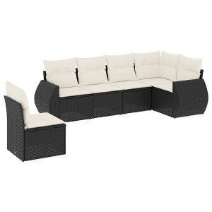 vidaXL 6 Piece Patio Sofa Set with Cushions Black Poly Rattan - Black and Cream Without Table - 1 of 4