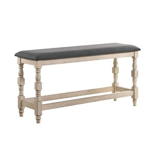 Simple Relax Upholstered Counter Height Bench in Ivory and Dark Gray - 1 of 4