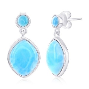 Caribbean Treasures Sterling Silver, Round & Marquise Larimar Dangle Earrings - Blue - 1 of 2