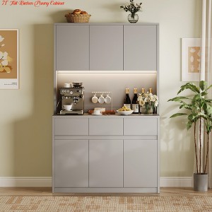 71" Pantry Cabinet w/ Power Outlets and Lights, Large Kitchen Hutch Storage w/ Microwave Stand, Tall Pantry Kitchen Cabinet w/ Cupboard - 1 of 4