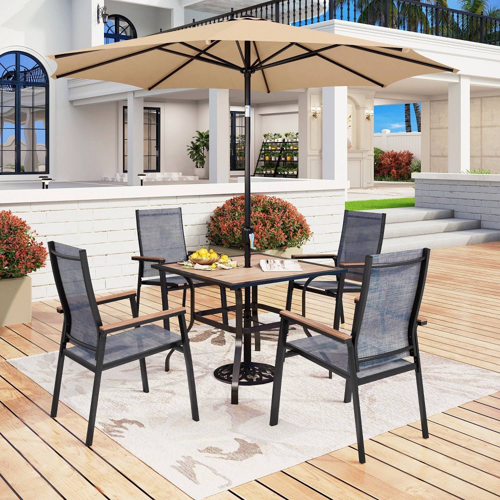 Photos - Garden Furniture 5pc Patio Set with Square Steel Table & Lightweight Aluminum Frame Sling C
