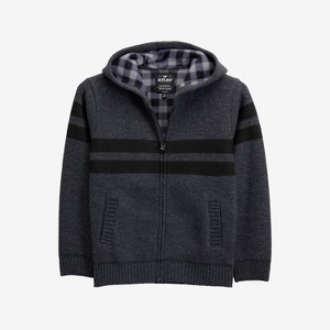 X RAY Boy's Hooded Flannel Lined Full Zip Sweater With Stripes - 1 of 3
