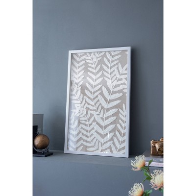 Set of 2 White Botanical Paper Shadow Box Wall Decor with MDF Frame