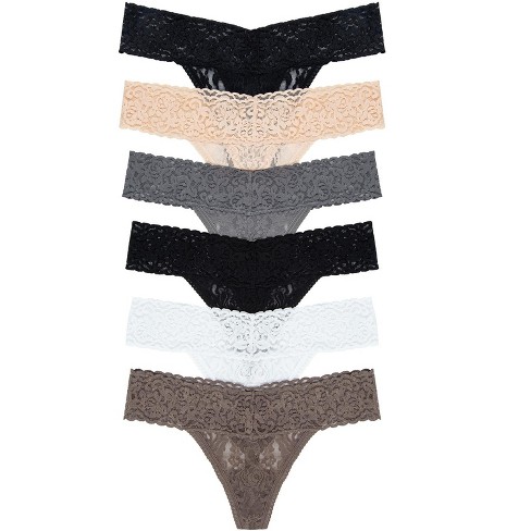 Felina Women's Stretchy Lace Low Rise Thong - Seamless Panties (6-pack)  (bare Essentials, S/m) : Target
