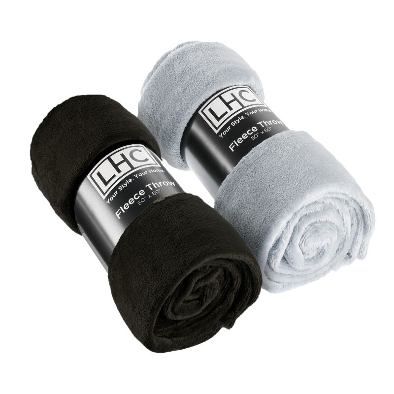 Hastings Home Set of 2 60" x 50" Fleece Plush Throw Blankets - Black & Gray, 2 of 4