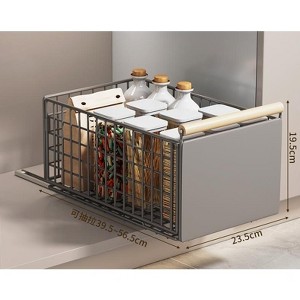 No-Drill Kitchen Cabinet Organizer - Pull-out mesh drawer with wooden handles, adjustable for spices & storage. - 1 of 4