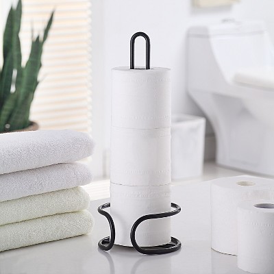 Black Heavy Gauge Wire Bathroom Toilet Paper Roll Holder Stand