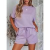 Women’s 2 Piece Pajama Lounge Set with Oversized Top and Drawstring Shorts for Sleepwear Purple XL - 3 of 4