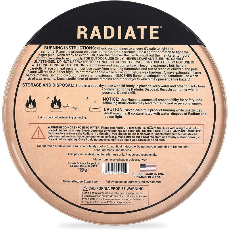Radiate - XL Outdoor Portable Campfire - 3 to 5 Hours of Burn Time - 8Ó Reusable Fire Pit for Camping, Smores, Cooking, and Picnics - Recycled Soy Wax, 2 of 10