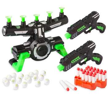 HearthSong Glow-in-the-Dark Air Target Game for Kids, Includes Two Air Blasters, 24 Soft Darts, and 20 Air Targets