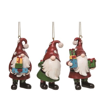 Transpac Resin Gnome w/Presents Ornament Set of 3 Christmas Home Decorations
