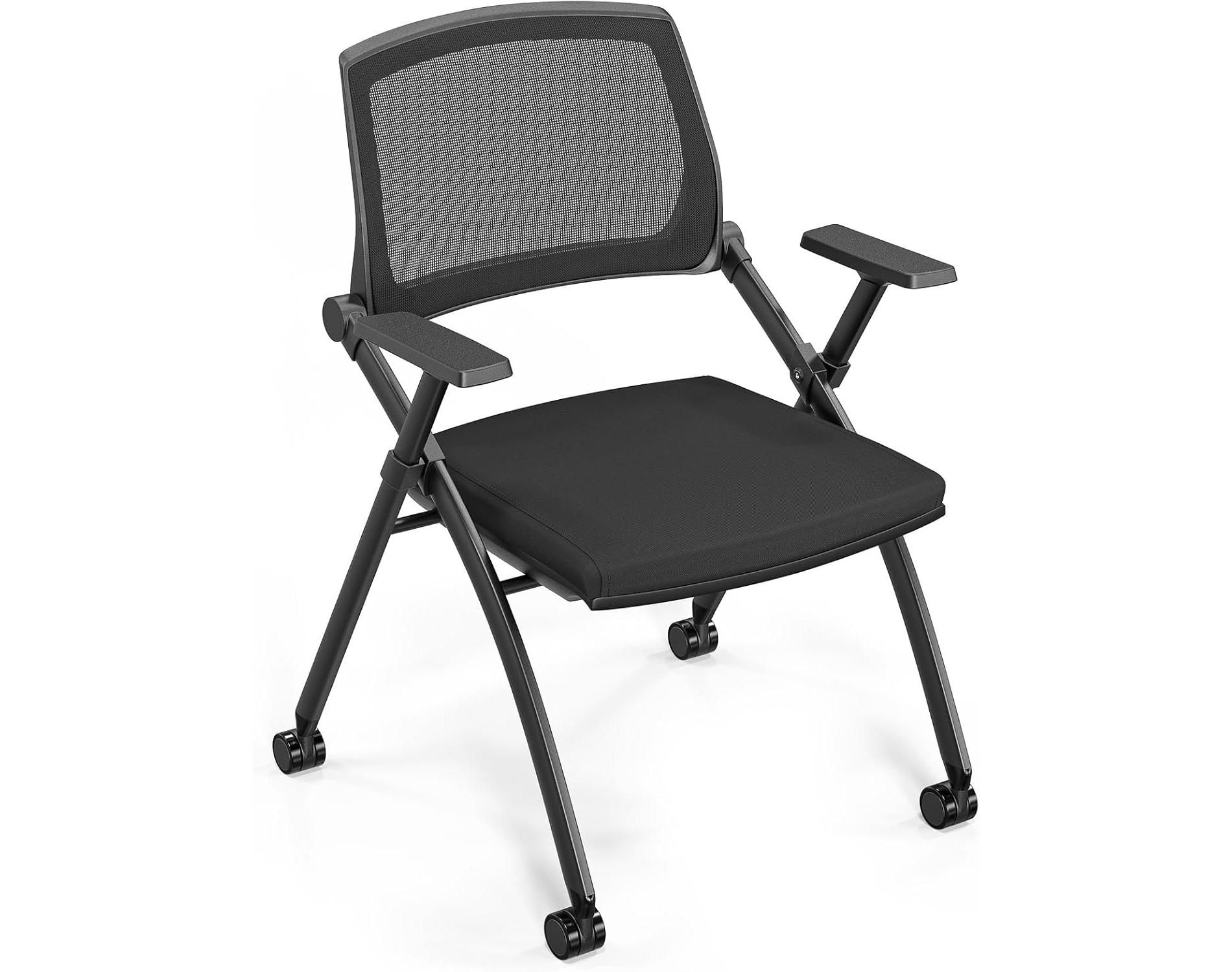 VINGLI 1 Pack Stackable Conference Room Chairs with Wheels, Folding Office Chair with Rebound Back, Padded Seat for Guest, Reception, Black