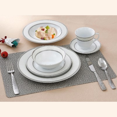 Amelia White and Gold Porcelain 24-Piece Dinnerware Set