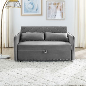 Mocamel Velvet 3-in-1 Convertible Sleeper Sofa Bed with USB Port, Pull-Out Bed, Lumbar Pillows & Side Pocket - 1 of 4