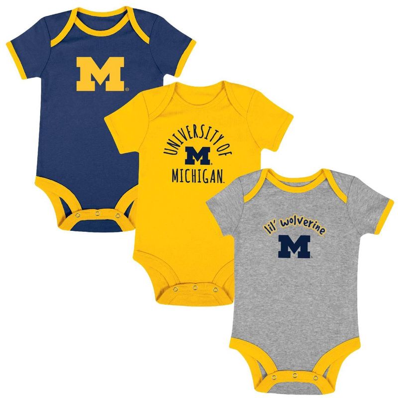 NCAA Michigan Wolverines Infant Boys&#39; Short Sleeve 3pk Bodysuit Set, 1 of 5