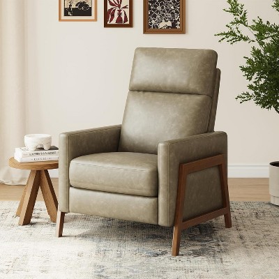 Push Back Recliner Chair, Upholstered Leather Recliner with Footrest, 118-150° Adjustable Wingback Chair for Living Room, Bedroom, Small Spaces – Grey