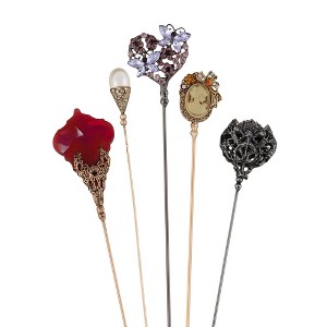 Anna-Kaci 5Pcs Vintage Cameo and Rhinestone Hat Lapel Pin Set for Secure Styling on Scarves Coats and Hats - 5pcs Flower - 1 of 4