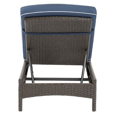 Palm Harbor Outdoor Wicker Chaise Lounge with Navy Cushions