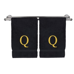 BC BARE COTTON Monogrammed Hand Towel, 100% Turkish Cotton - Set of 2 - Black - Gold Block - 1 of 4