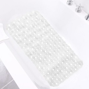 Home Mart Goods Clear Transparent Geometric Circles Vinyl Non-Slip Bathtub Shower Mat With Suction Cups -27" x 14.6" - 1 of 3